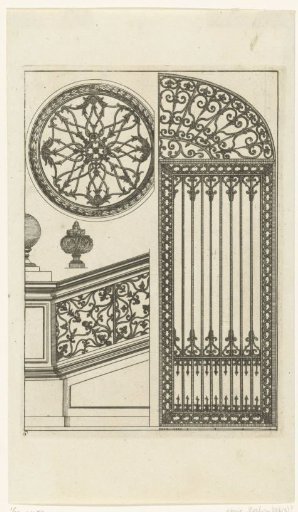 Gate, stair railing and two ornaments