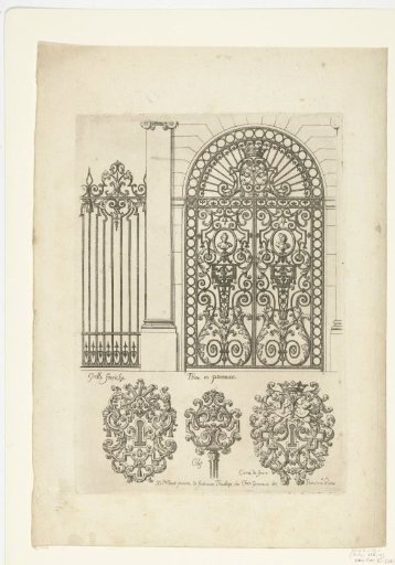 Gate, two keyhole decorations and key