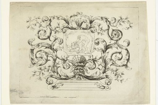 Acanthus scrolls around Hercules and the Nemean Lion