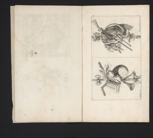 Trophy with musical instruments and hunting trophies