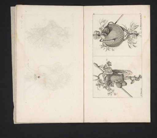 Trophies with baskets, thyrsus and flail