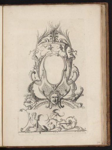 Cartouche with a mask, eagles, and putti