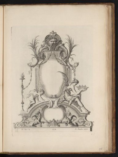 Cartouche with a seated angel holding a crown