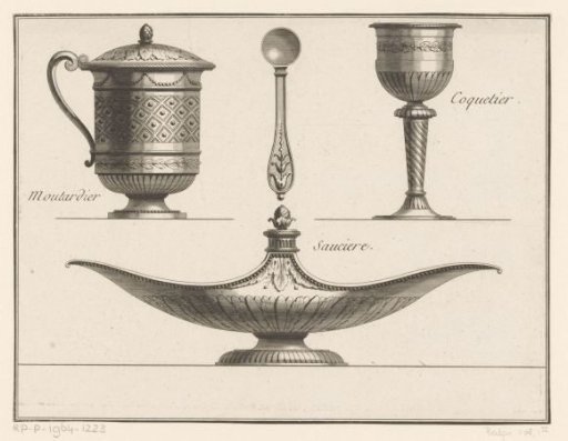 Mustard pot, egg cup and sauce bowl