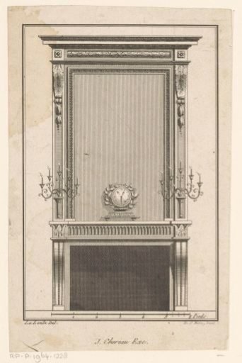 Chimneypiece with clock and candlesticks