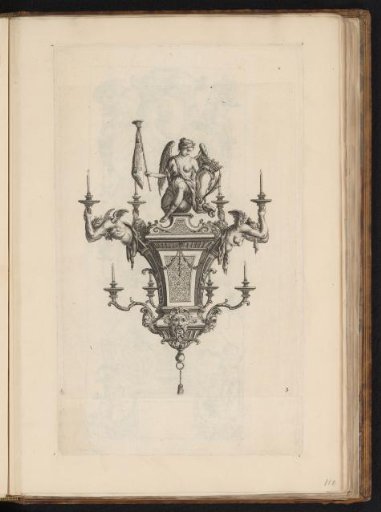 Candelabrum with Fame and a crowned cartouche