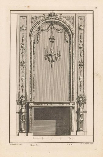 Fireplace with chandelier