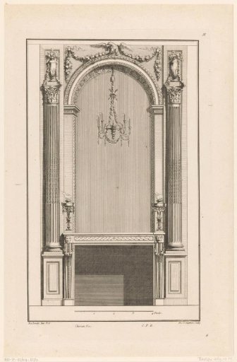 Fireplace with chandelier