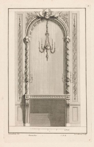 Fireplace with chandelier
