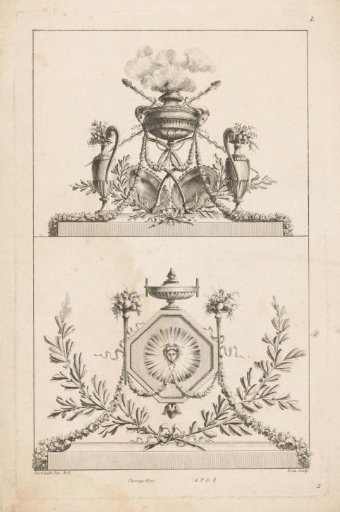 Dessus-de-porte with censer and vase