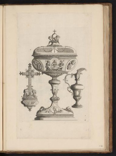 Crucifix, ciborium, and chalice