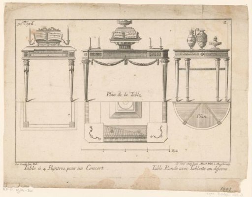 Table with music stands and round table