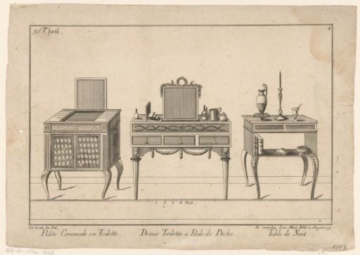 Commode, dressing table, and nightstand