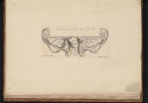 Ornament with a mask and floral garlands