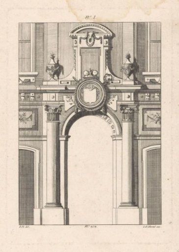 Portal with medallion featuring crown and staff