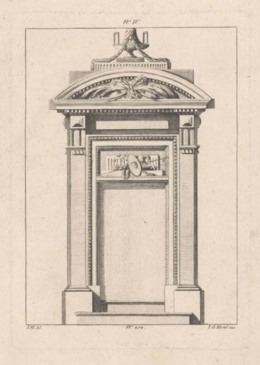 Portal with segmental pediment and vase
