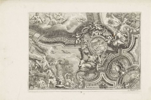 Ceiling Painting with Figures and Rocailles