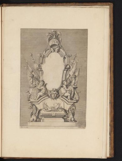 Cartouche with armorial trophies