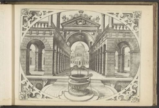 View of a Street with Colonnades on Both Sides and a Water Well in the Foreground
