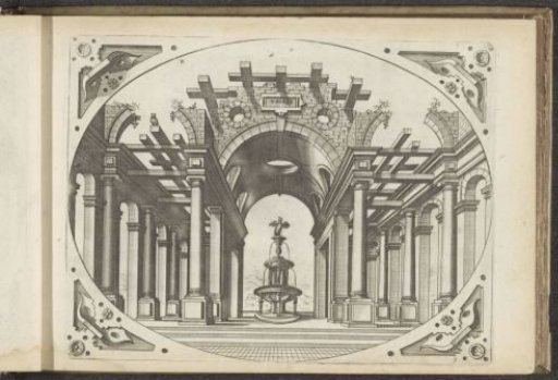 Ruined portico with a fountain beneath it
