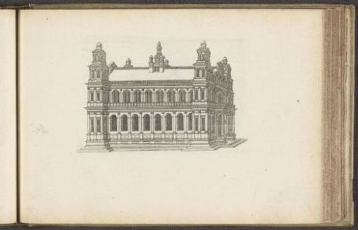 Elongated church building with towers at the corners