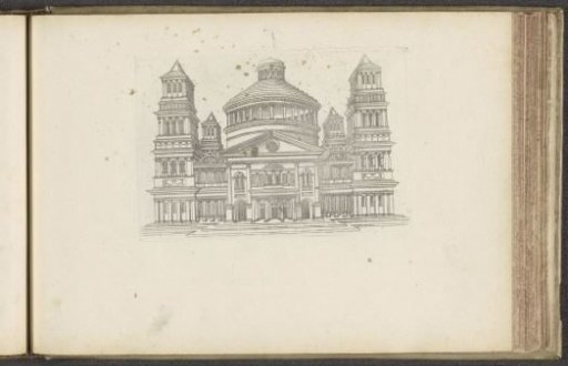 Sanctuary with a central dome and four towers at the corners