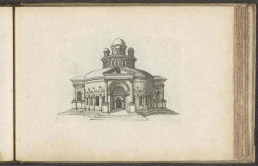 Round temple with an entrance flanked by columns