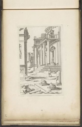 Landscape with Broken Column Fragments and a Building with Stairs in Front