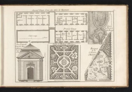 Plan of the second floor of Roissy Castle and designs for the garden