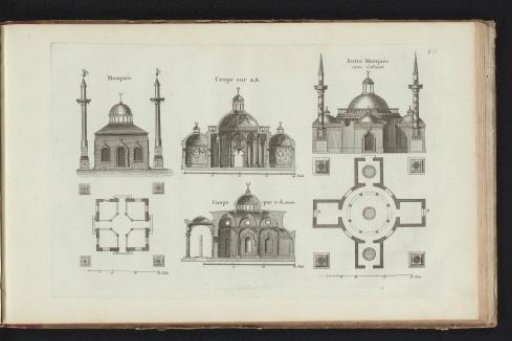 Facades, plans and sections of two small mosques