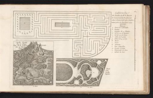 Two garden designs and design for a maze