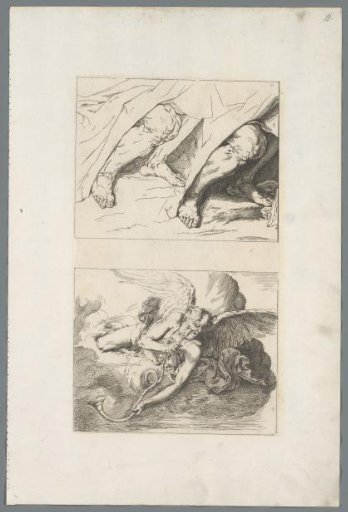 Two Studies of a Leg Under a Sheet and an Angel Blowing a Trumpet