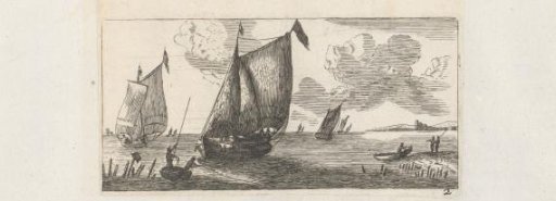 Sailing ships and fishermen on the coast
