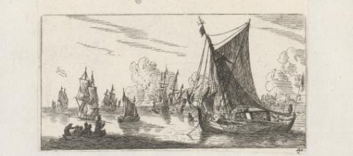 Night seascape with moored sailing ships
