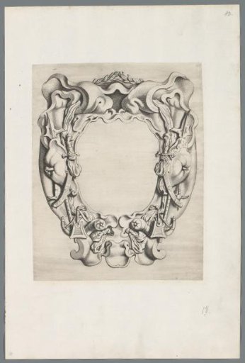 Cartouche in the rococo style with weaponry and a laurel wreath