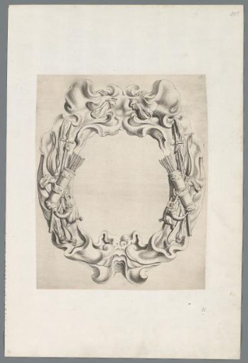 Cartouche in the rococo style with hunting attributes