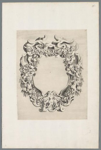 Cartouche in the rococo style with fruit, putti, and cherubs
