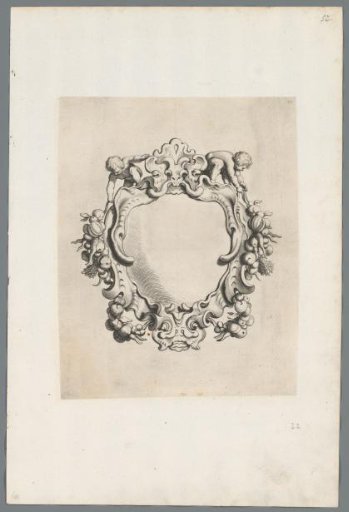 Cartouche in the rococo style with putti and a garland of fruit