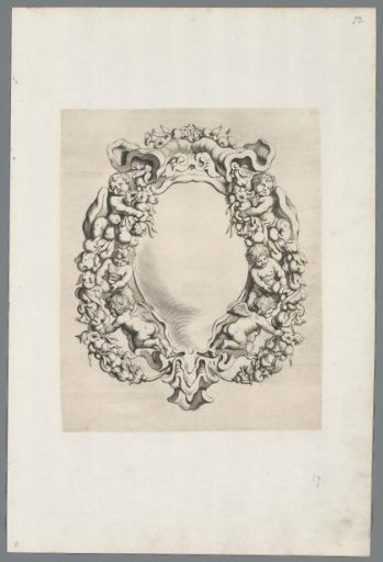 Cartouche in the rococo style with putti and cherubs