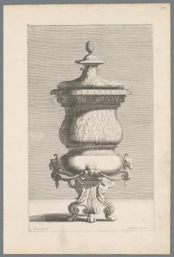 Vase with lid on a foot with lion's paws