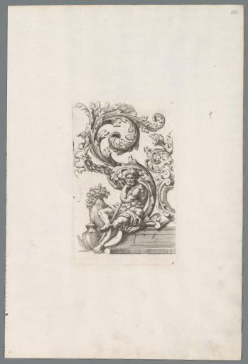 Man with a walking stick in front of acanthus leaves