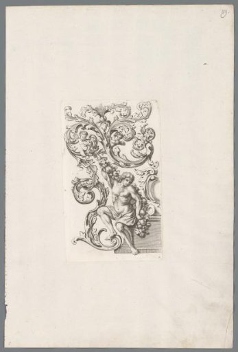 Man with a festoon of fruit near an acanthus motif