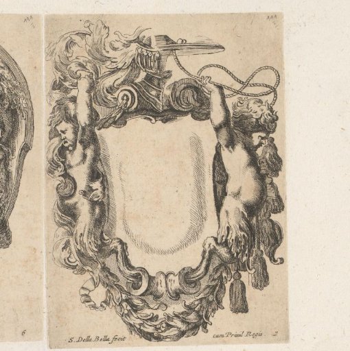Cartouche with a helmet and cardinal's hat and two fauns