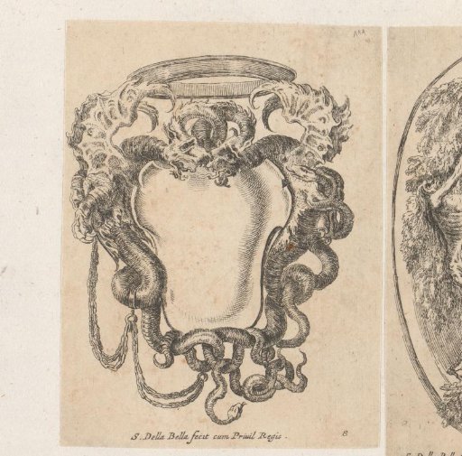Cartouche with dragons and snakes