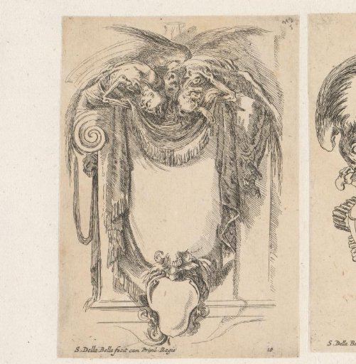Cartouche with two winged skeletons
