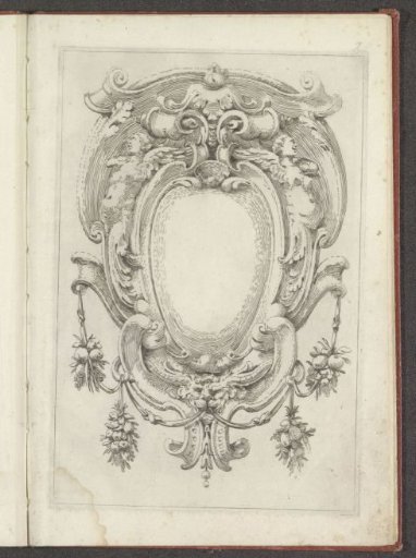 Cartouche with winged female figures and bunches of fruit