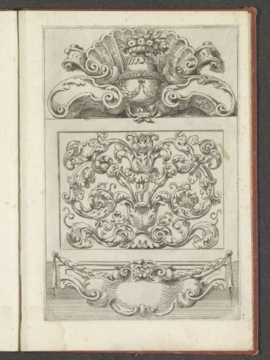 Shell ornament, rocailles and a cartouche with a garland
