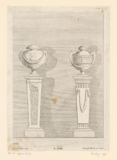 Two urns on pedestals