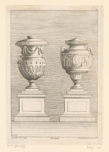 Two urns on pedestals