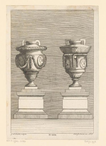 Two urns on pedestals